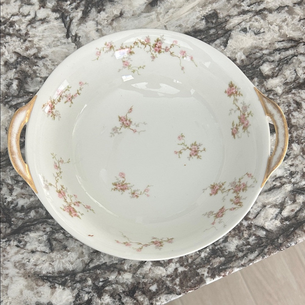 Haviland Limoges Floral Porcelain Bowl with Gold Handles